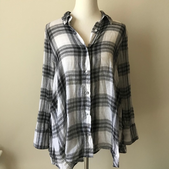Free People Tops - Free People Plaid Long Sleeve Top Blouse